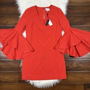 Milly Women's Size‎ 2 Flame Orange Bell Sleeve Nicole Shift Dress
